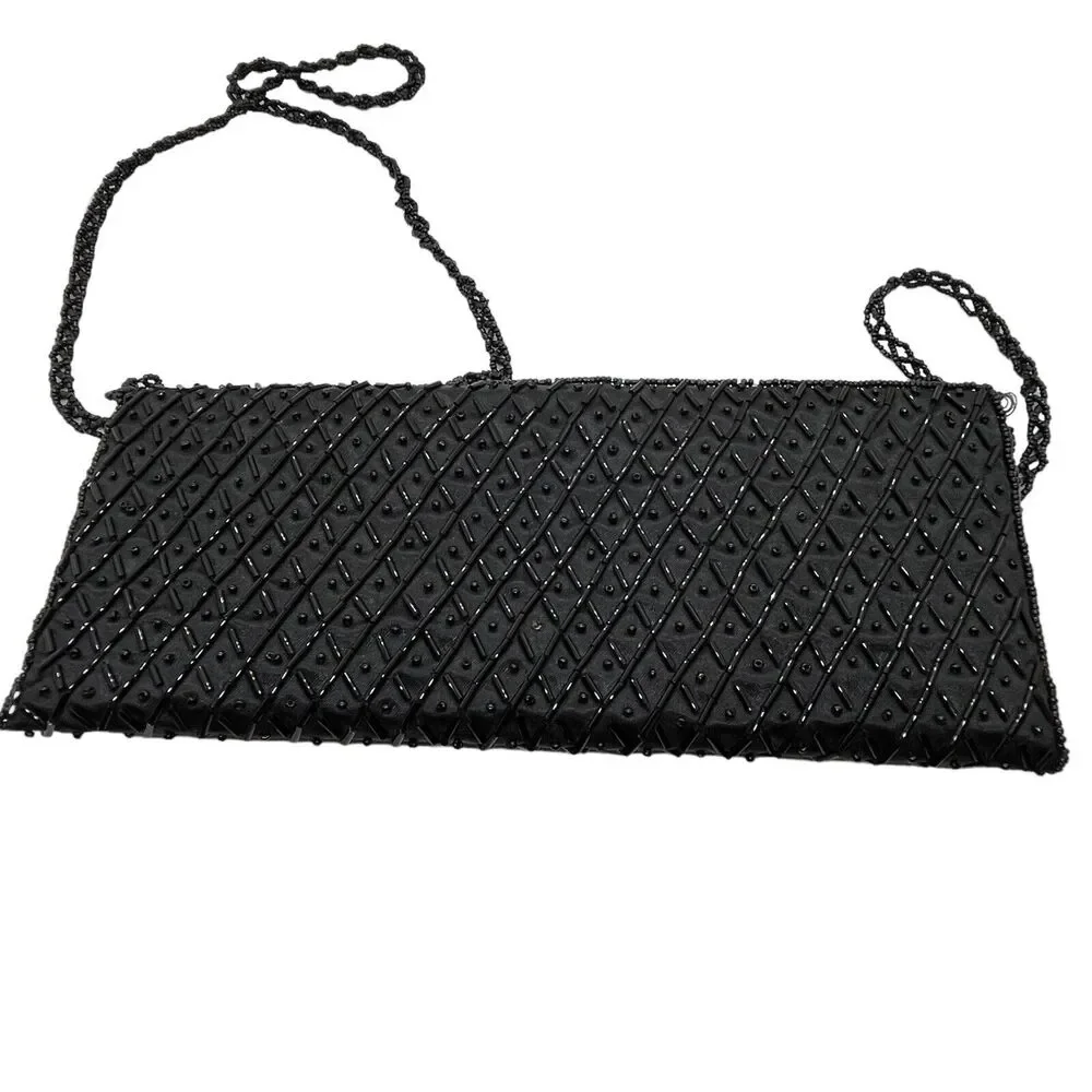 Beaded Clutch Purse Retro Evening Bag Vintage Black Opera Prom Wedding Formal